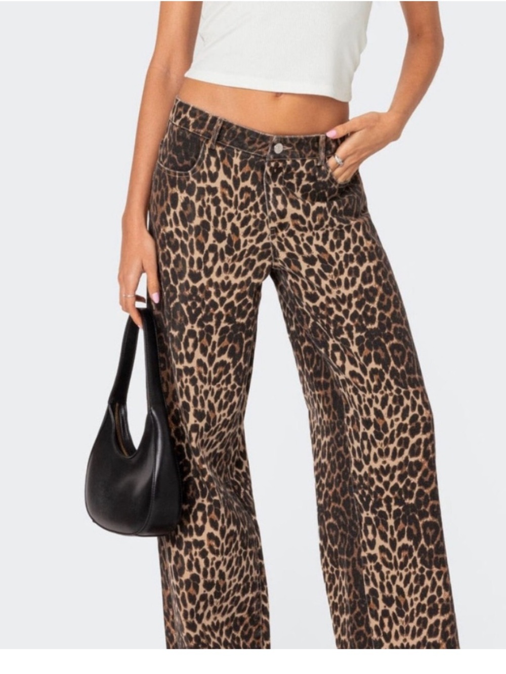 Edikted Leopard Print Wide Leg Jeans - Brown & Black